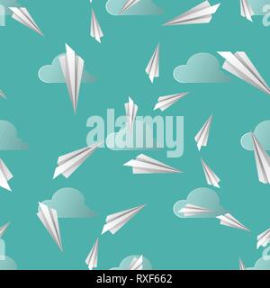 Seamless pattern with paper planes and clouds 10 eps Stock Vector