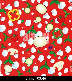 Seamless pizza ingredients pattern. Vector illustration Stock Vector