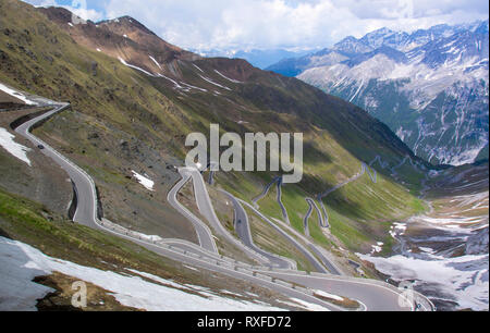 Winding road to the Stelvio Pass in South Tyrol, northern Italy Stock Photo