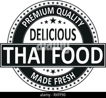 black premium quality delicious thai food made fresh isolated square rubber stamp tag Stock Vector