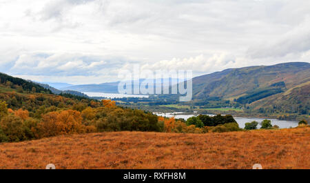 Westwards view over Scottish Autumn landscape with Loch Rannoch in the distance Stock Photo