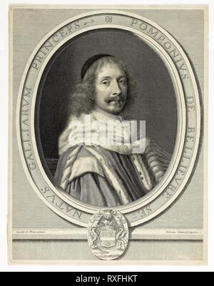 Portrait of Pompone de Bellièvre. Robert Nanteuil (French, 1623-1678); after Charles Le Brun (French, 1616-1690). Date: 1657. Dimensions: 322 × 245 mm (image); 327 × 251 mm (plate); 334 × 257 mm (sheet). Engraving on ivory laid paper. Origin: France. Museum: The Chicago Art Institute. Stock Photo