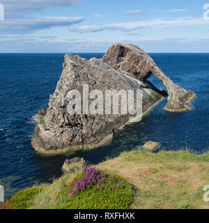 Bow Fiddle Rock on a bright day in summer. Portknockie, Moray, Scotland Stock Photo