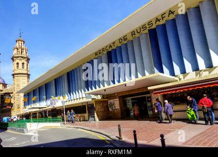 Ruzafa Valencia market and church tower Russafa Valencia Spain Europe Stock Photo