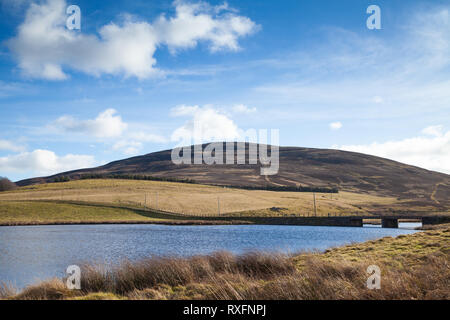 Looking across Whiteadder Reservoir to Priestlaw Hill in the Lammermuirs, East Lothian Scotland. Stock Photo