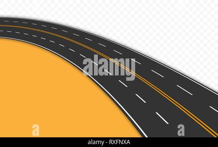 Curved road with markings. Vector illustration. Stock Vector