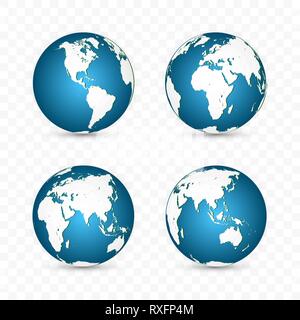 Earth globe. World map set. Planet with continents. Vector Illustration. Stock Vector