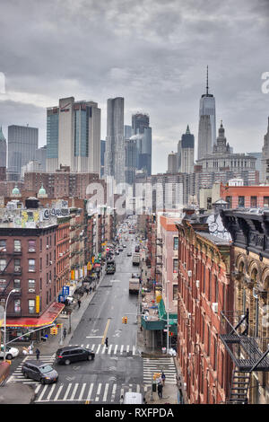 Chinatown, NY - March 07, 2019: Chinatown view from the Manhattan bridge in New York City, NY Stock Photo