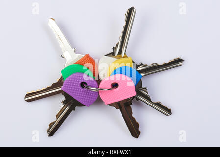Set of colorful steel keys isolated on white background Stock Photo