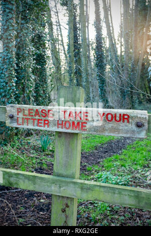 Please take your litter home sign in the Cheshire countryside UK Stock Photo