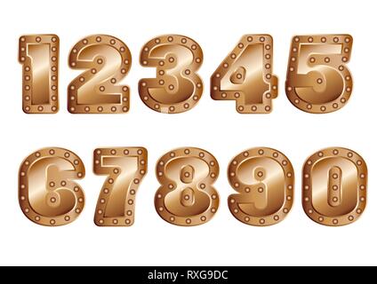copper colored numbers isolated on white background Stock Vector