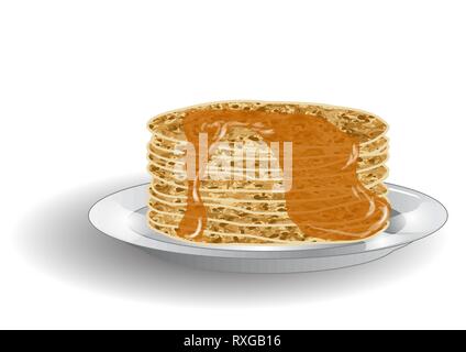 stack of pancakes and syrup isolated on white Stock Vector