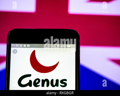 Genus plc company logo seen displayed on smart phone. Stock Photo