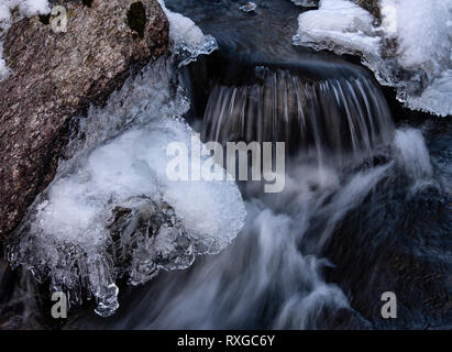 Ice Formations in the Afon Lloer, Snowdonia National Park, North Wales, UK Stock Photo