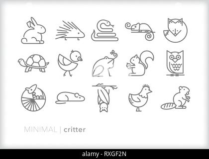 Set of 15 animal line icons of small critters found in zoos, backyards and in the wild Stock Vector
