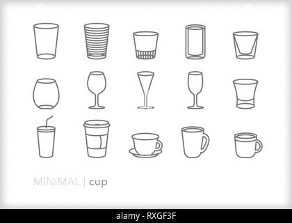 Set of 15 drinking cup line icons Stock Vector