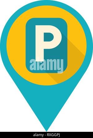 Flat Design Pin with Road Sign Indicating Parking. Vector Illustration. Stock Vector