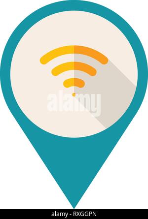 Flat Design Pin with Wi Fi Symbol. Vector Illustration. Stock Vector