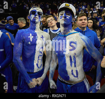 Newark, New Jersey, USA. 9th Mar, 2019. Seton Hall Pirates students after the game between the Villanova Wildcats and the Seton Hall Pirates at the Prudential Center in Newark, New Jersey. Seton Hall upset Villanova 79-75. Duncan Williams/CSM/Alamy Live News Stock Photo