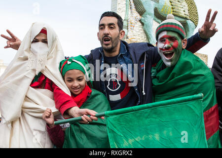 London, UK. 9th March, 2019. Algerians living in London protest in Trafalgar Square against President Abdelaziz Bouteflika's decision to run for a fifth term in April’s Algerian election. Bouteflika is aged 82, is reported to have not spoken in public for seven years and had a stroke in 2013. Stock Photo