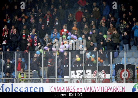 ZWOLLE , 10-03-2019 , MAC3PARK stadion , season 2018 / 2019 , Dutch Eredivisie . AZ supporters and fans with balloons during the game PEC - AZ . Stock Photo