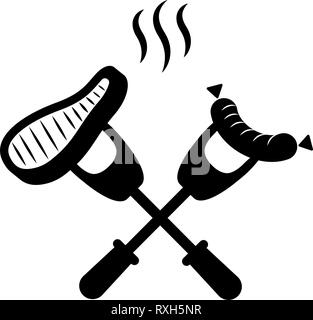 Sausage and steak on forks icon Stock Vector