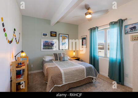Interior view of townhouse bedroom; Poncha Springs; Colorado; USA Stock Photo