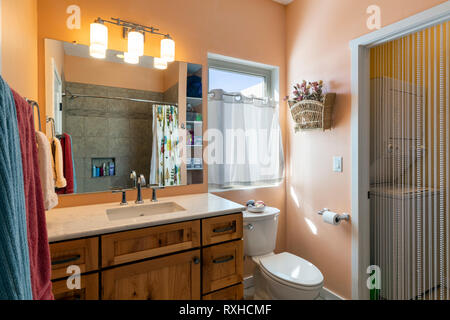Interior view of townhouse bathroom; Poncha Springs; Colorado; USA Stock Photo