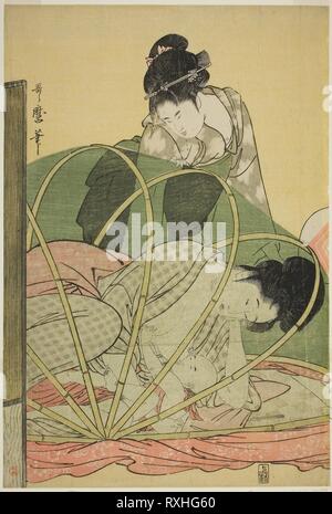 Mosquito Net for a Baby. Kitagawa Utamaro ??? ??; Japanese, 1753 (?)-1806. Date: 1789-1800. Dimensions: . Color woodblock print; oban. Origin: Japan. Museum: The Chicago Art Institute. Stock Photo
