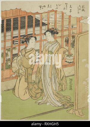 New Year's Day, from the series 'Fashionable Three Beginnings (Furyu mittsu no hajime)'. Isoda Koryusai; Japanese, 1735-1790. Date: 1765-1777. Dimensions: 9 7/8 x 7 1/4 in. Color woodblock print; chuban. Origin: Japan. Museum: The Chicago Art Institute. Stock Photo