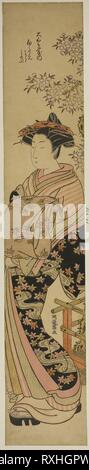 The Courtesan Shirotae of the Okanaya. Isoda Koryusai; Japanese, 1735-1790. Date: 1771-1786. Dimensions: 26 1/2 x 4 3/4 in. Color woodblock print; hashira-e. Origin: Japan. Museum: The Chicago Art Institute. Stock Photo