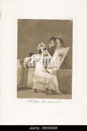 Until Death, plate 55 from Los Caprichos. Francisco José de Goya y Lucientes; Spanish, 1746-1828. Date: 1797-1799. Dimensions: 190 x 132 mm (image); 215 x 151 mm (plate); 301 x 207 mm (sheet). Etching and aquatint in warm black on ivory laid paper. Origin: Spain. Museum: The Chicago Art Institute. Stock Photo