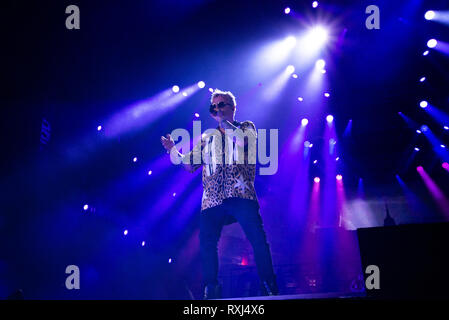 The Italian rapper Salmo seen performing live at Pala Alpitour in Turin, Salmo Music Concert. Stock Photo