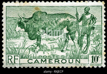 Postage stamp from Cameroon in the Native images series issued in 1946 Stock Photo