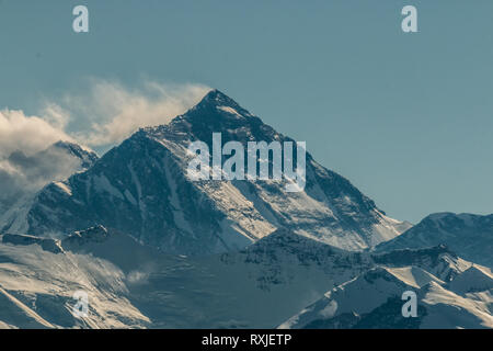 View of Mountain Everest, the highest peak on Earth, from the north (Tibet) side. Stock Photo