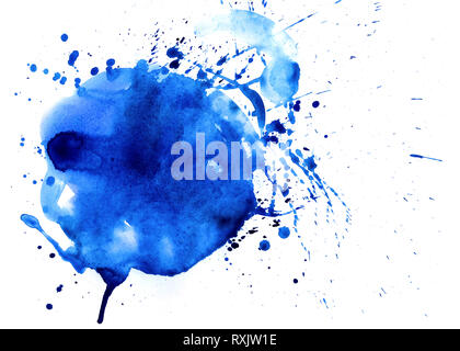 Abstract watercolor blue blot background with splashes Stock Photo