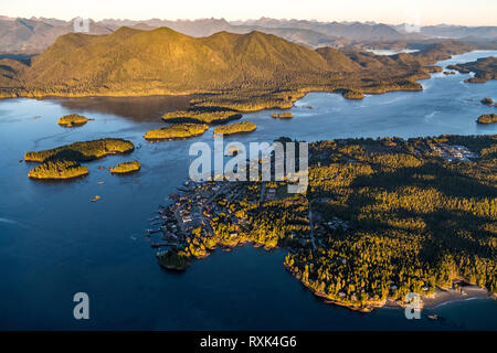 Aerial image of Tofino, Meares Island and Clayoquot Sound, Vancouver Island, BC Canada Stock Photo