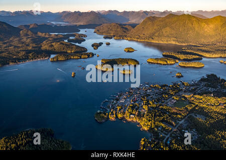 Aerial image of Tofino, Meares Island and Clayoquot Sound, Vancouver Island, BC Canada Stock Photo