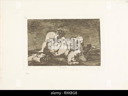 Neither do these, plate ten from The Disasters of War. Francisco José de Goya y Lucientes; Spanish, 1746-1828. Date: 1810-1815. Dimensions: 125 x 191 mm (image); 148 x 216 mm (plate); 240 x 339 mm (sheet). Etching and burin on ivory wove paper with gilt edges. Origin: Spain. Museum: The Chicago Art Institute. Stock Photo
