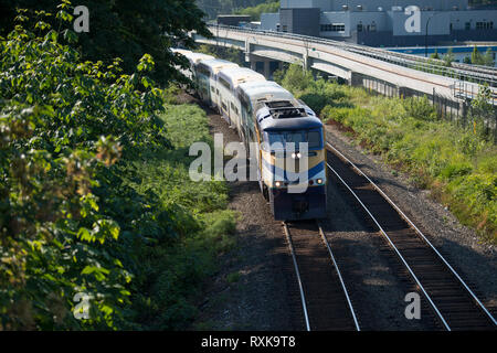 A Westcoast Express commuter train in Coquitlam, British Columbia, Canada. Stock Photo