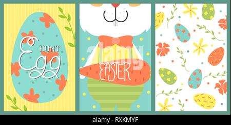 Set of cute vector Easter card. Easter eggs, spring holiday. Greeting card Stock Vector