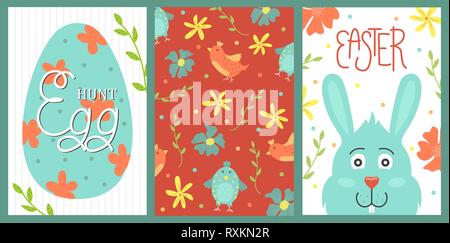 Set of cute vector Easter card. Easter eggs, spring holiday. Greeting card Stock Vector