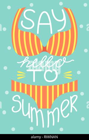 Set of 3 posters of summertime. Vector design concept for summer. Say hello to summer. Stock Vector