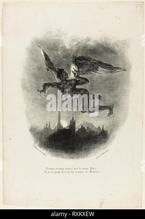 Mephistopheles Flying. Eugène Delacroix; French, 1798-1863. Date: 1828. Dimensions: 270 × 230 mm (image); 429 × 290 mm (sheet). Lithograph in black on white wove paper. Origin: France. Museum: The Chicago Art Institute. Stock Photo