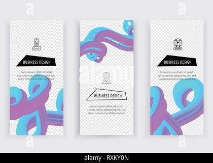 Blue violet gradient banner. Abstract Wave design element with Colorful Liquid. on transparent background, Vector Illustration. Trendy 3d Fluid Design Stock Vector