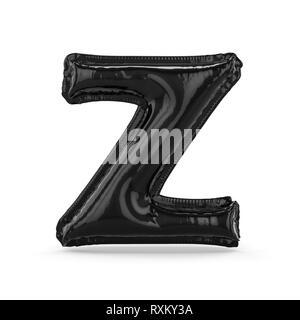 Black letter Z made of inflatable balloon isolated on white background. 3D rendering Stock Photo