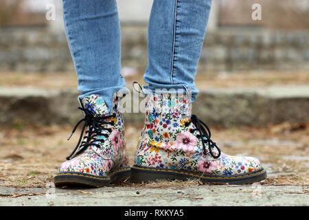 colorful shoes with a flower pattern teenage girl lifestyle Stock Photo