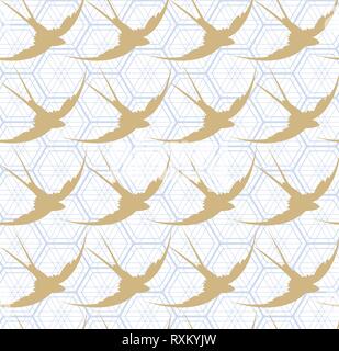 Bird elements with Japanese pattern vector. Animal background. Stock Vector