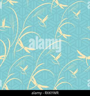 Dragonfly elements with Geometric line background. Japanese pattern vector. Stock Vector
