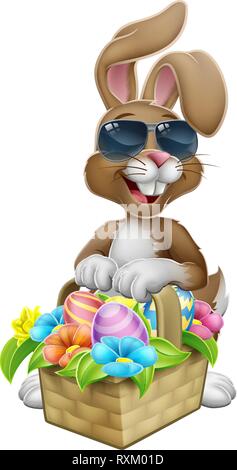 Easter Bunny in Sunglasses Eggs Hunt Cartoon Stock Vector